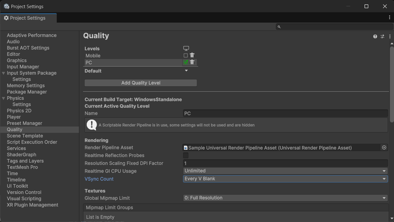 Build VSync Settings