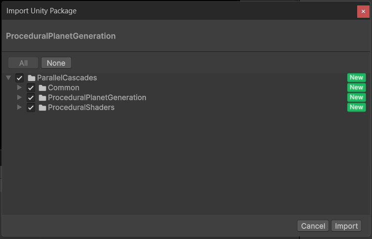 Package Import Window