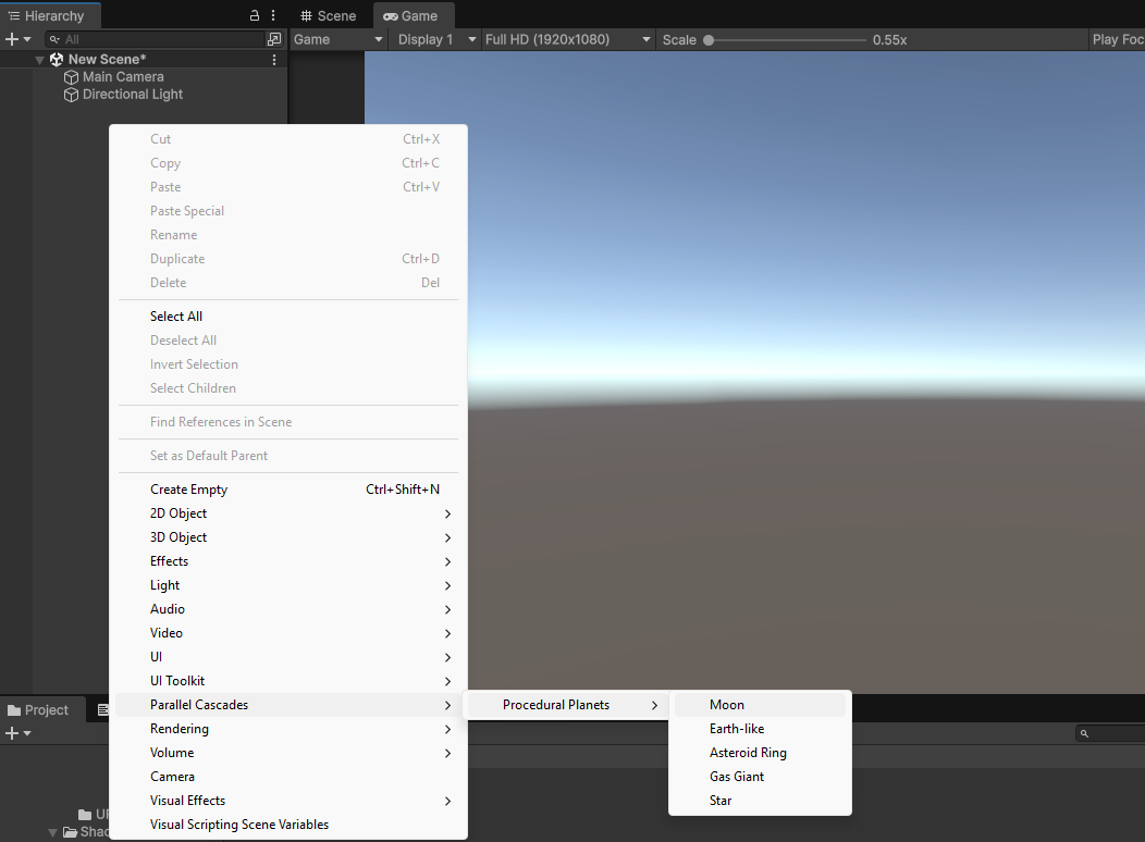 Add Procedural Planet Menu Item